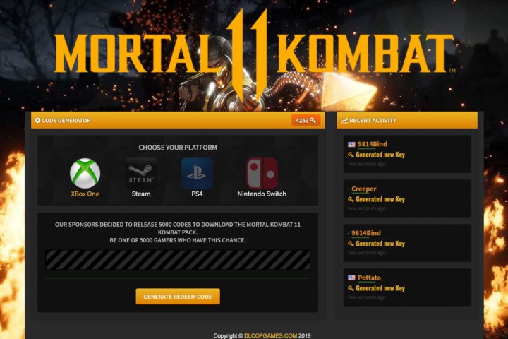 Mortal Kombat 11 Xbox Code Generator